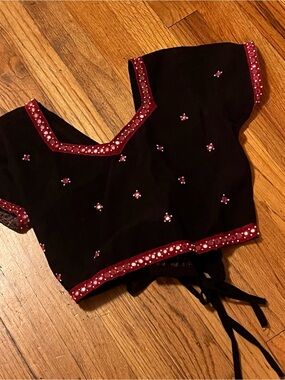 Embroidered Black & Red Short-Sleeve Blouse